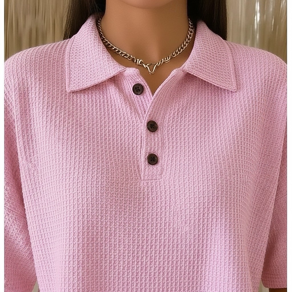 Dame Vaffelskjorte Sommertopper Knapper Helfarge Årgang Stilfull Ermeløs Polokrage Lange topper Daglig utendørs Ferie Gul Lysegrønn Rosa Sommer Vår Høst 2026 - $26.99 –P4