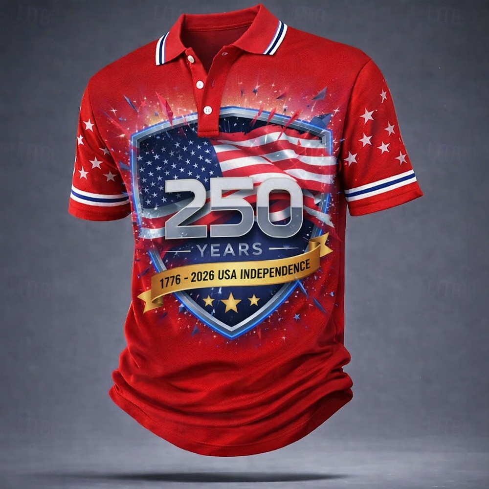 Herren Polo Shirt mit amerikanischer Flagge zum 250. Jubiläum 1776 2026 Kurzarm mit Kragen Golf Freizeit Sommer Top 2026 - $22.99 –P1