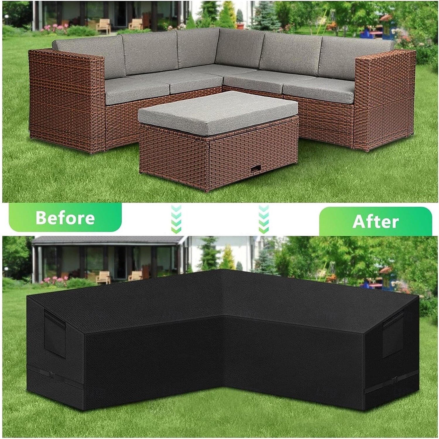 Funda para muebles de jardín, funda para sofá esquinero en forma de L, funda impermeable para sofá de ratán, para muebles de jardín, conjunto de asientos, sofá esquinero, conjunto de salón esquinero, 2026 - $34.99 –P1