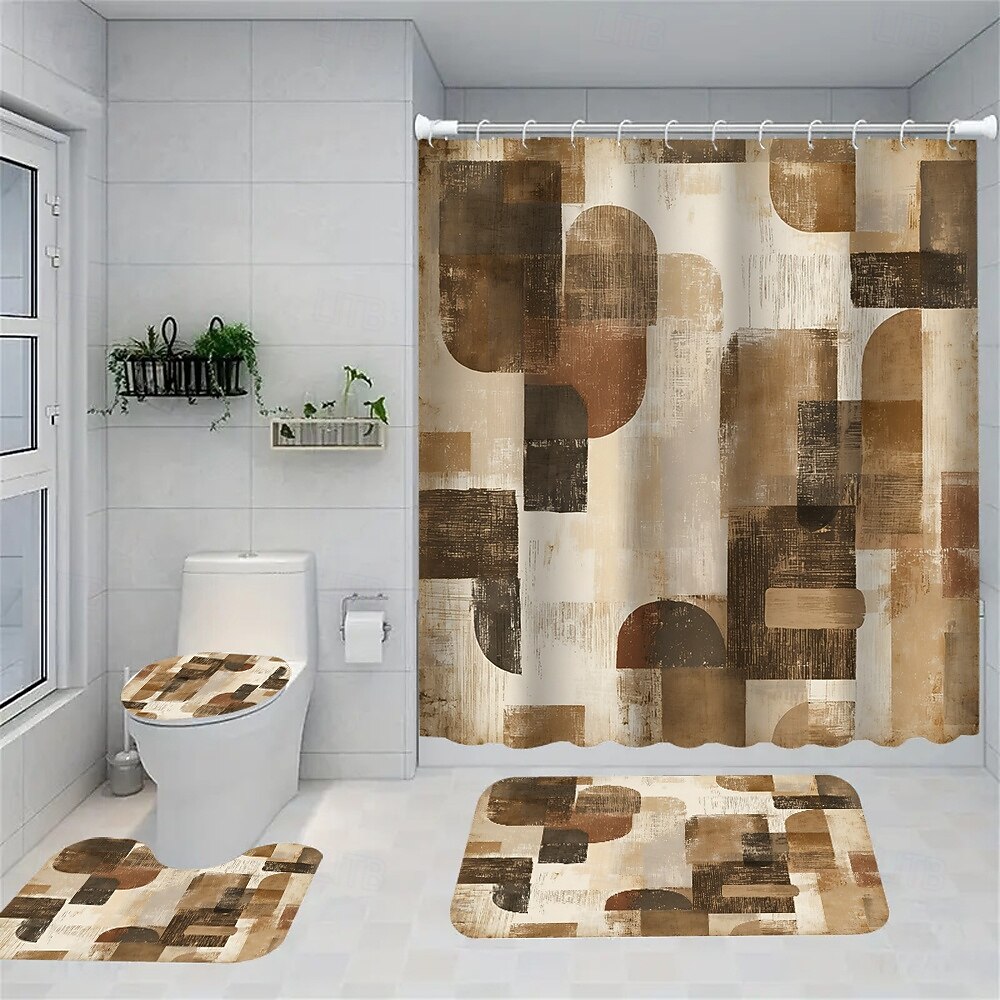 Modern Creative Bathroom Shower Curtain and Bath Mat Set, Polyester Waterproof, Mildew Resistant, Quick Dry, Non Slip, Easy to Clean, Home Bathroom Decor 2026 - $55.99 –P9