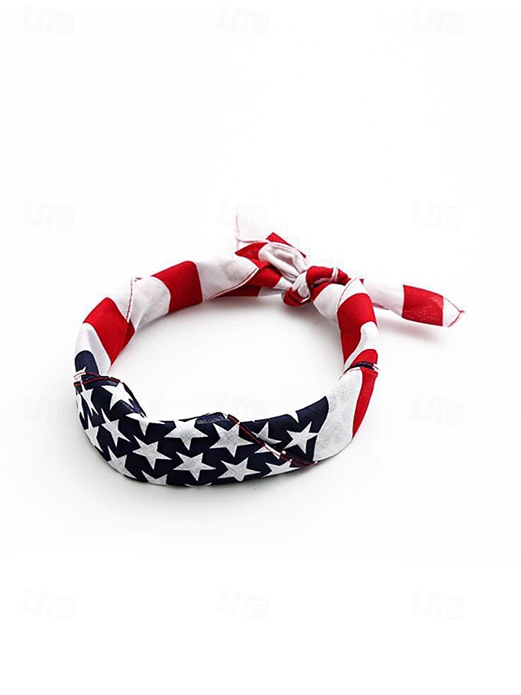 Dwuczęściowy zestaw bandany damskiej w stylu boho z bawełny z amerykańską flagą, uniwersalny szal na głowę i komin na 250. rocznicę USA, Dzień Niepodległości, festiwale i codzienny ubiór 2026 - $9.99 –P9