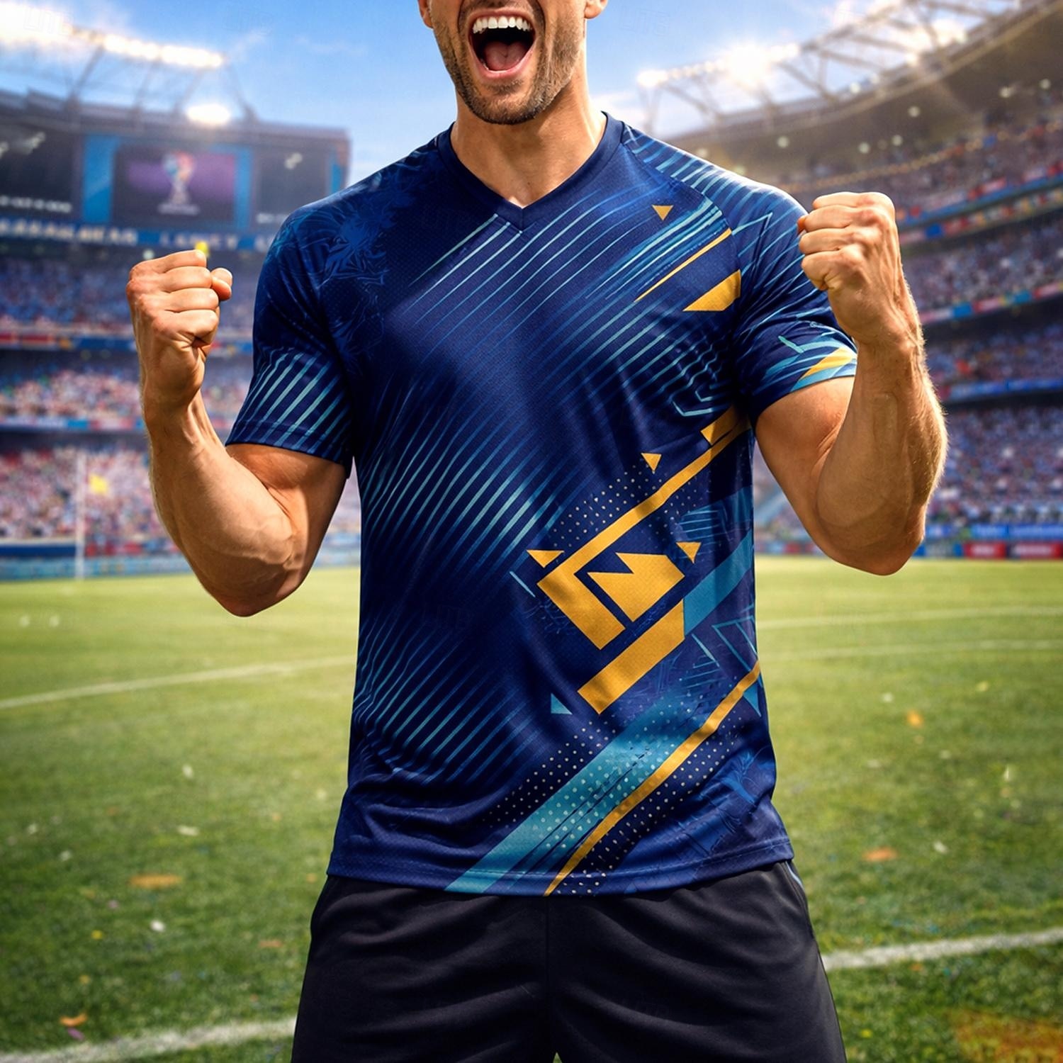Men's Soccer Jersey Shirt France Style Blue Gold Geometric Graphic Tee Breathable Quick Dry Athletic Top Lightweight Fan Shirt for Game Day & Training 2026 - $20.99 –P1