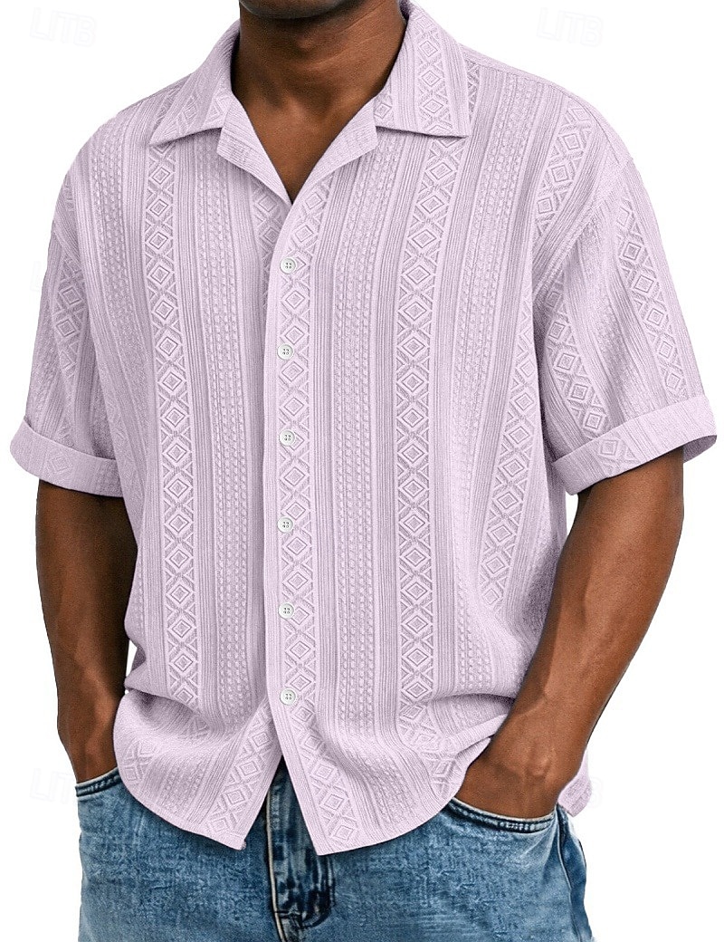 Ανδρικά Πουκάμισο Υφή Πουκάμισο με κουμπιά Πουκάμισο ζακάρ Μαύρο Λευκό Πράσινο Ανοικτό Βαθυγάλαζο Βυσσινί Κοντομάνικο Γεωμετρικό Πέτο Καθημερινά ΕΞΩΤΕΡΙΚΟΥ ΧΩΡΟΥ Ζακάρ Ρούχα Κομψό στυλ street 2026 - $26.99 –P9