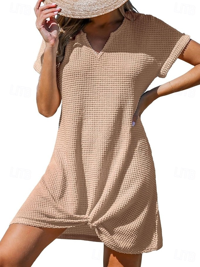 Women's Mini Dress T Shirt Dress Tee Dress Summer Dress Casual Daily Loose Fit Plain Short Sleeve V Neck Blue Black Light Brown Army Green Summer 2026 - $28.99 –P10