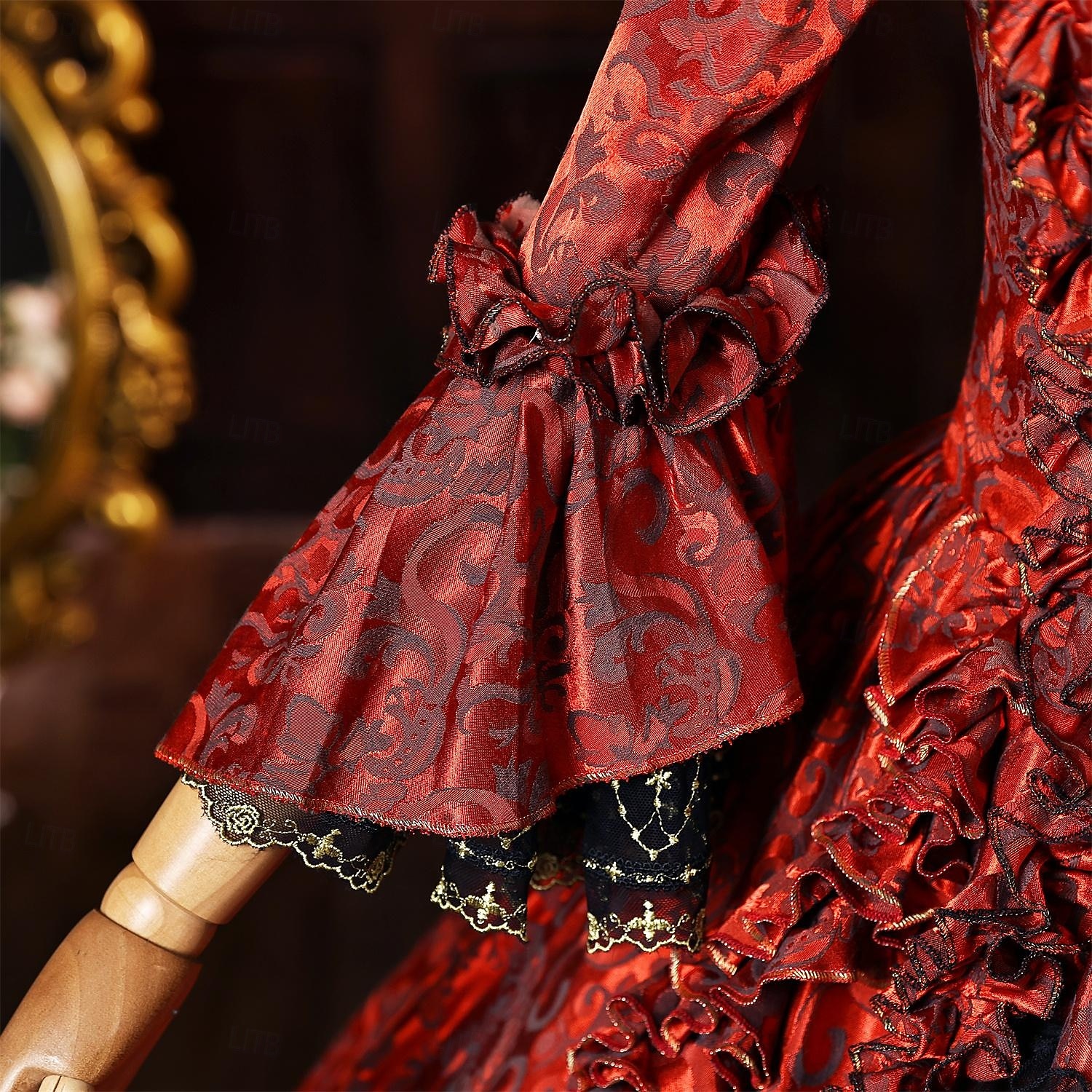 Rococo Baroque Ball Gown Floor Length Dress Ball Gown Long Sleeves Princess Bridal Sequins Floral Ball Gown Square Neck Fancy Dress Women's Royal Halloween Carnival Masquerade Prom Tea Party Party 2026 - $257.19 –P8