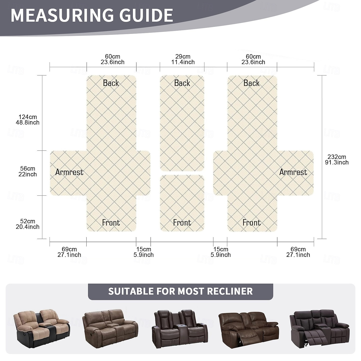 100% waterdichte hoes voor relaxbank, tweezitsbank, morsbestendig met middenconsole, antislip, gewatteerde bankbeschermer, bankhoes voor 2-zits relaxbank, meubelhoes voor thuis 2026 - $75.99 –P2