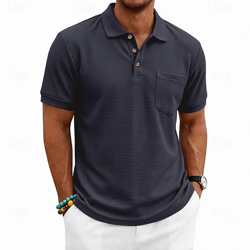 Per uomo Magliette Polo a Nido d'Ape Polo Casuale Streetwear Bavero Manica Corta Essenziale Moderno Semplice Tasca Leggero Estate Primavera Vestibilità regolare Nero Bianco Blu marino Verde scuro del 2026 a $21.99 –P14