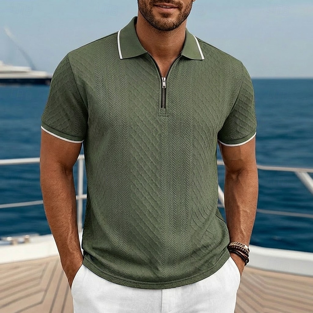 Per uomo Polo con zip Testurizzato Casuale Ferie Bavero Zip a un quarto Manica Corta Moda Essenziale Semplice Jacquard Zip a un quarto Primavera & Estate Estate Primavera Vestibilità regolare Blu del 2026 a $24.99 –P11