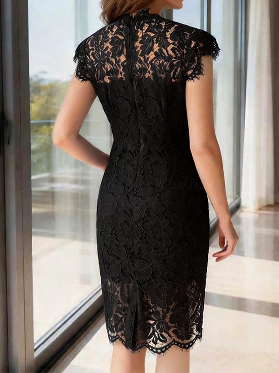 Women's Mini Dress Sheath Dress Elegant Party Cocktail Outdoor Party Wedding Guest Lace Patchwork Regular Fit Solid Color Sleeveless Crew Neck Blue Black White 2026 - $43.99 –P16