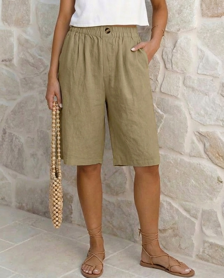 Mulheres Calças com toque de linho Bermudas Calças Capri Calção Férias Moda Roupa de rua Comprimento do joelho Cintura Alta Tecido Bolsos Cintura elástica Respirabilidade Confortável Respirável Com de 2026 por $9.49 –P3