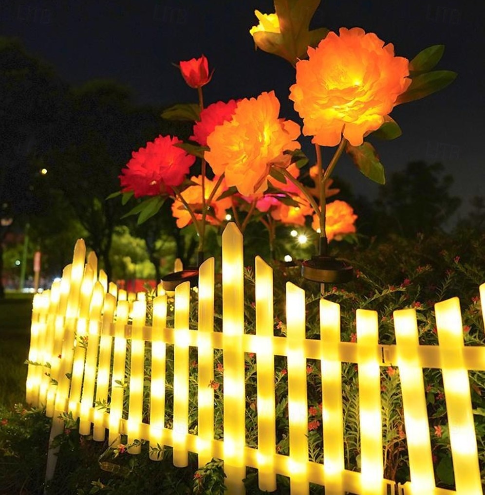 Witte schutting met zonneverlichting voor de tuin, tuinafscheiding met zonneverlichting en afstandsbediening, decoratieve mini-hekwerkjes voor een klein bloemenpad, boom, erf of huisdierafscheiding. 2026 - $46.99 –P3