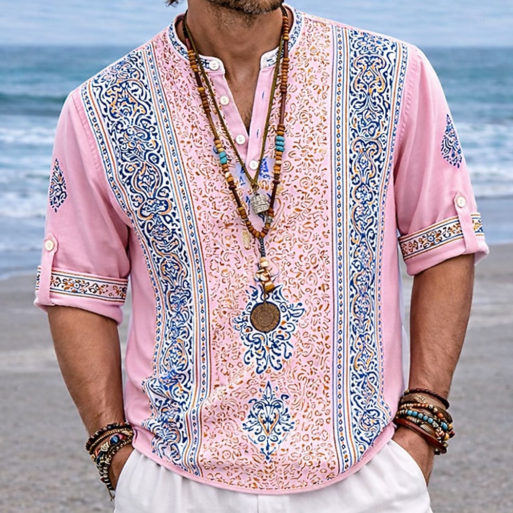 Per uomo Etnico Floreale intricato Camicia Camicia con Bottoni Maglia Henley Manica Lunga Vintage Retrò Casuale Vacanza Matrimonio Estate Primavera Collo alla coreana Colletto Mao Stampa 3D Camicia del 2026 a $27.99 –P4