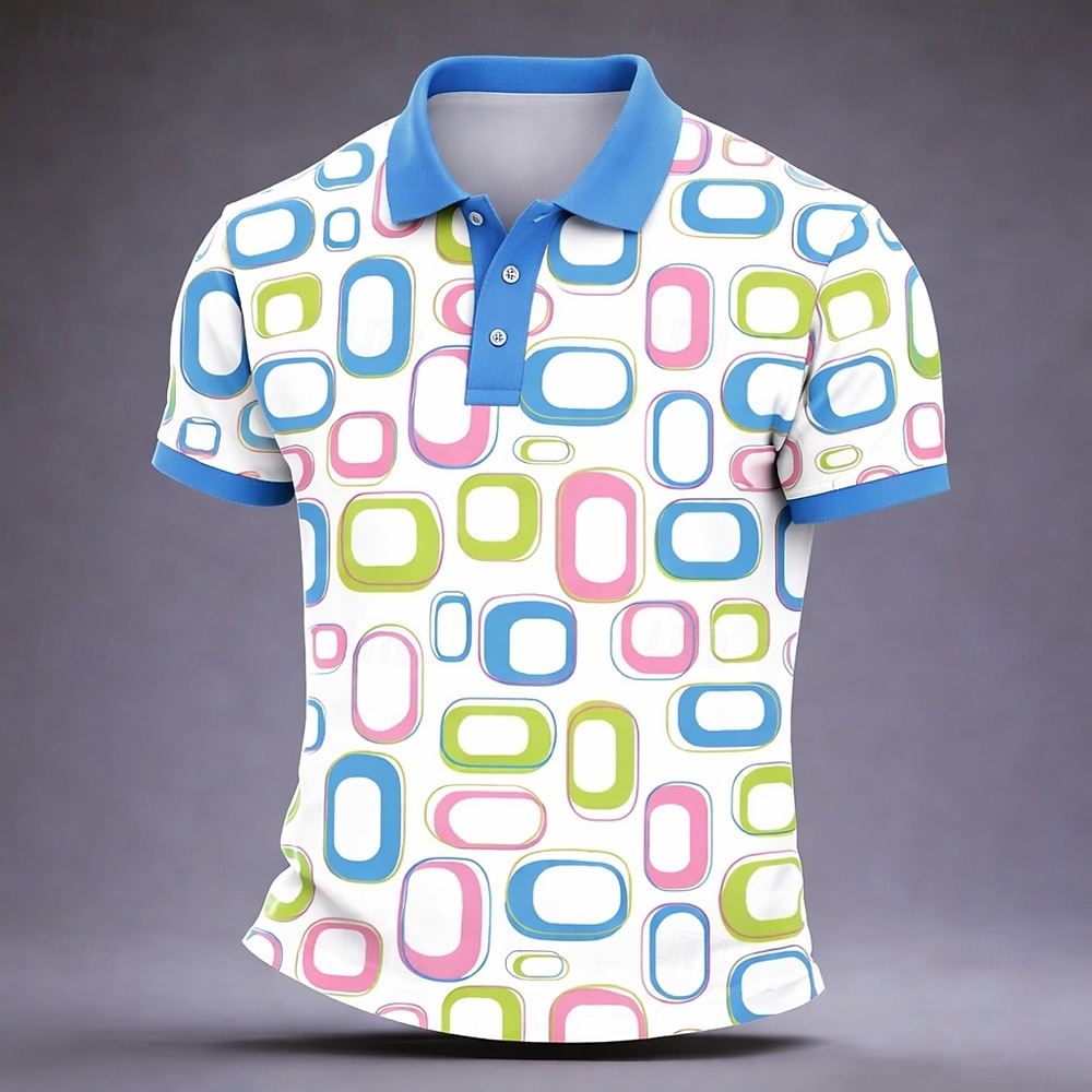 Bărbați Geometică Tricouri polo Manșon scurt Tricouri de polo Rever Casual Îmbrăcăminte Atletică Imprimare 3D Nasturi Primavara vara Albastru piscină Mov Trifoi 2026 - $21.99 –P2