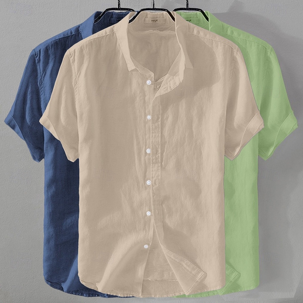 Per uomo Camicia Camicia di lino Camicia Estiva Abbigliamento da spiaggia Camicia con Bottoni Semplice Casuale Spiaggia Nero+Bianco+Grigio Blu navy + blu + bianco Kaki+Verde+Blu navy Blu navy + blu del 2026 a $41.99 –P6