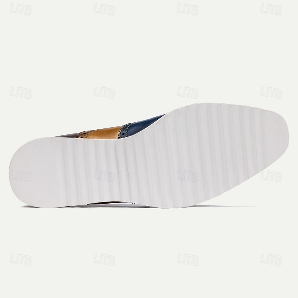 Zapatos de vestir de cuero bicolor con cordones y estilo brogue, calzado casual elegante para hombre, ideal para el trabajo, fiestas y eventos nocturnos. 2026 - $94.99 –P10