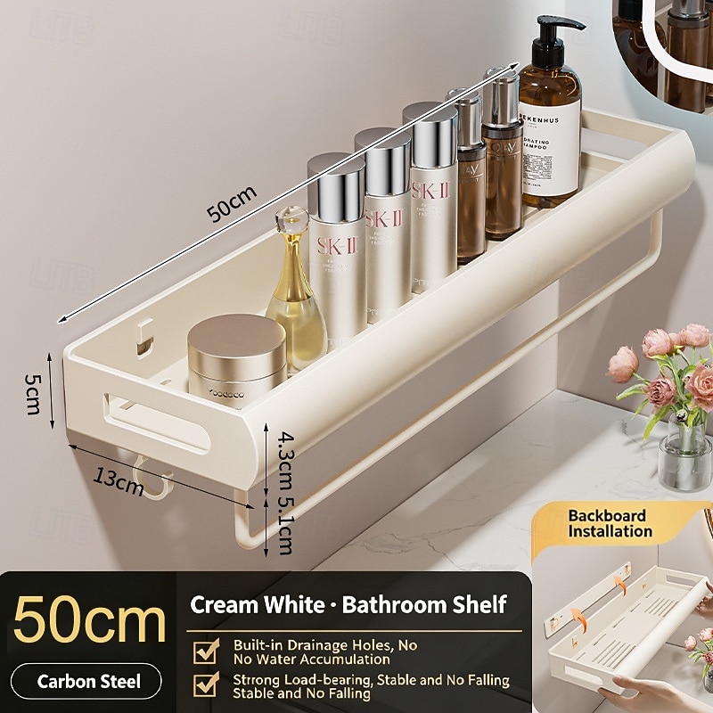 Prateleira de parede para banheiro, estilo creme, 30/40/50 cm – organizador para pia e vaso sanitário, sem necessidade de furar, economiza espaço, durável, fácil de instalar, perfeito para organizar o de 2026 por $18.99 –P11