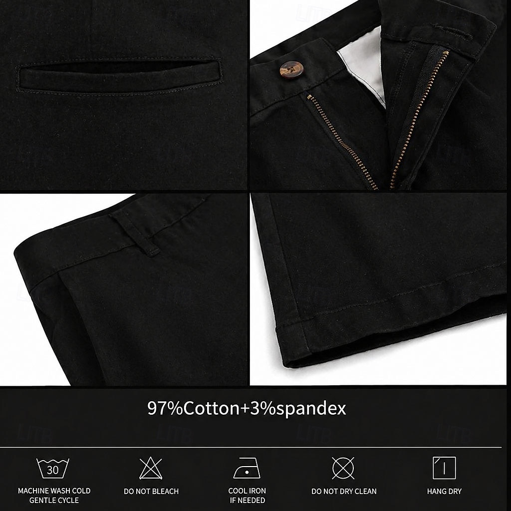 Pantalones chinos para hombre: microelásticos, bolsillos delanteros, cómodos, informales. &negocios, negro & blanco 2026 - $39.99 –P4