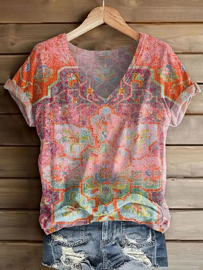Damen T Shirt Druck Blumen Grafik Pflanzen Vintage Stilvoll Lässig Kurzarm V Ausschnitt Normale Oberteile Täglich Wochenende Blau Gelb Rosa Wein Rote Sommer Frühling 2026 - $21.99 –P7
