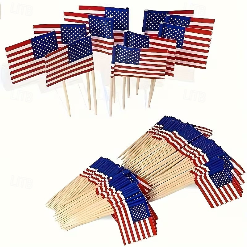 100/200 buc steaguri scobitoare în stil american, steaguri din lemn pentru scobitori, etichete alimentare cu inserții, steaguri pentru decorarea torturilor, etichete pentru vin de desert, etichete cu 2026 - $9.99 –P5