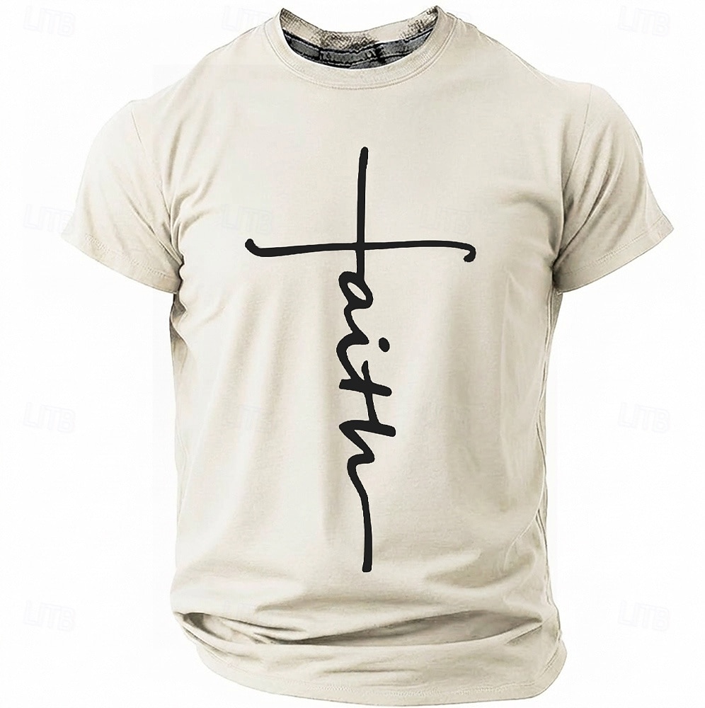 Faith Cross Men's Minimalist Christian Spiritual Religious T Shirt Graphic Crew Neck Short Sleeve Church Worship Easter Gift for Believers Designer Clothing Apparel 2026 - $18.99 –P5