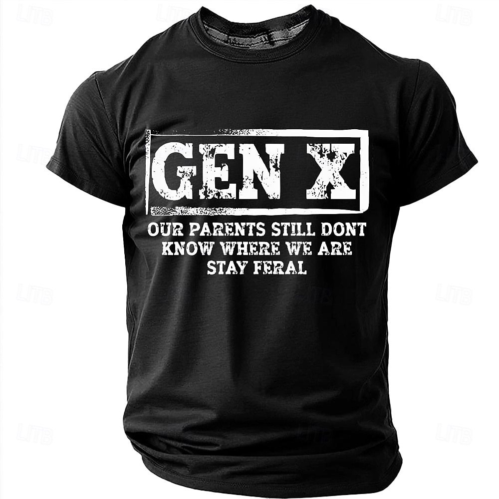 Maglietta sarcastica e umoristica da uomo con scritta divertente "stay feral" stile gen x, retrò anni '70 '80, grafica, girocollo, maniche corte, streetwear quotidiano, casual, regalo per la festa del del 2026 a $18.99 –P2