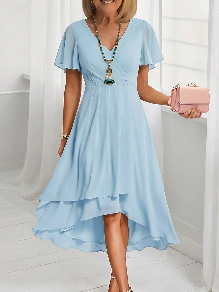 Per donna Abito Midi Vestito Casual Vestito in Chiffon Vestito a ruota Elegante Moda Moderno All'aperto Vacanza Uscire Vestibilità regolare Semplice Manica Corta Scollo a V Blu Rosa chiaro Nero Bianco del 2026 a $16.99 –P8