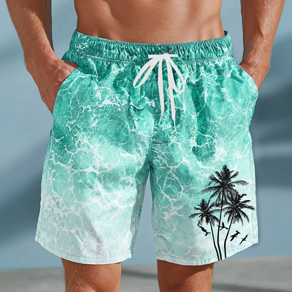 Herre Kokosnøttre Tropiske planter Havbølger Badeshorts Badedrakter Badeshorts Surfeshorts Medium Midje Hawaiisk Strandferie Sidelommer Mesh fôr Elastisk snøring i midjen Designer Klær 2026 - $20.99 –P3