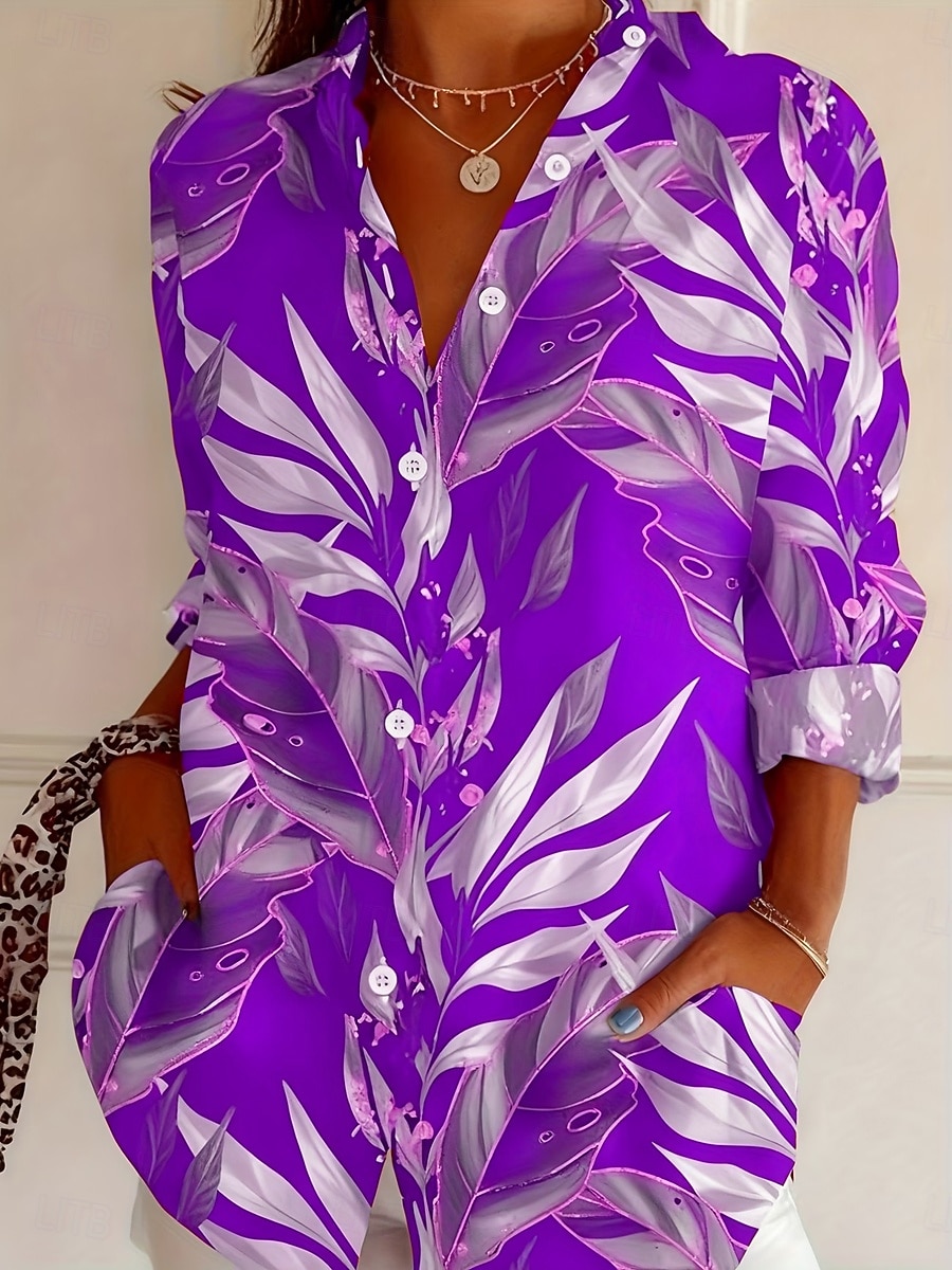 Damen Hemd Bluse Patchwork Knöpfe Druck Blumen Grafik Vintage Stilvoll Lässig Langarm Hemdkragen Lange Oberteile Lässig Täglich Blau Rote Purpur Grün Sommer Frühling Herbst Winter 2026 - $34.99 –P3
