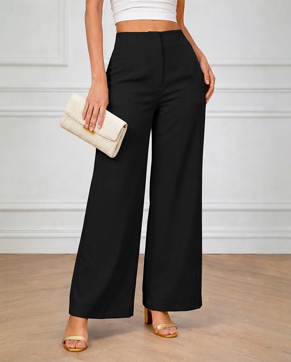 Women's Wide Leg Chinos Elegant Vacation Fashion Full Length High Waist Plain Comfy Comfort Soft Inelastic Daily Outdoor Office Blue Black White Brown Summer Spring Fall Loose Fit 2026 - $36.99 –P3