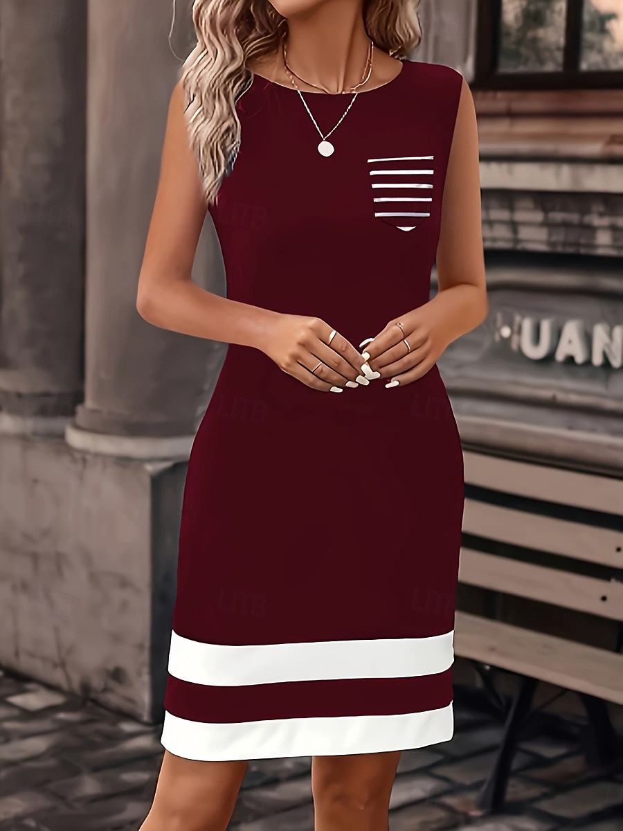 Damen Minikleid Shiftkleid T-Shirt-Kleid Sommerkleid Lässig Täglich Normale Passform Grafik Geometrisch Farbblock Ärmellos Rundhalsausschnitt Blau Schwarz Wein Purpur Sommer 2026 - $22.99 –P5