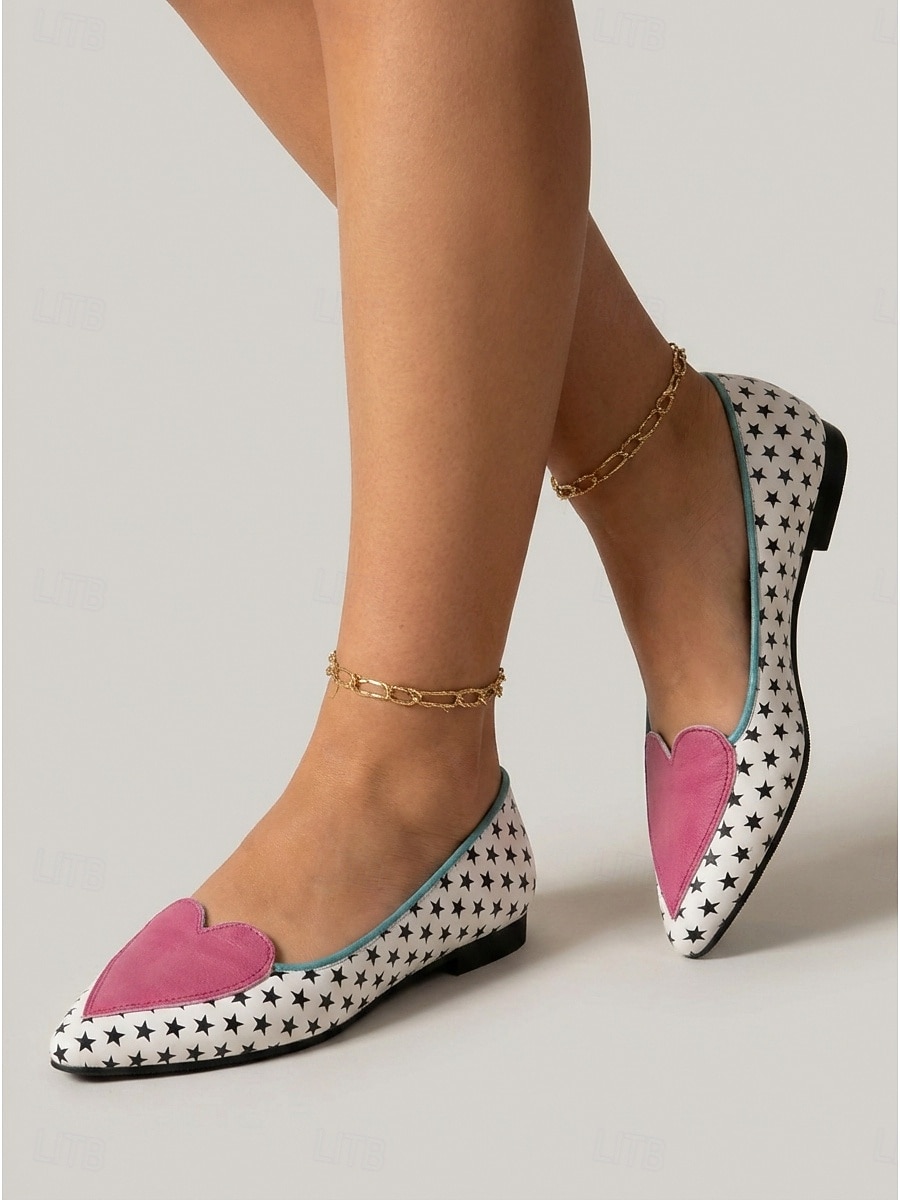 Women's Star Print Loafers with Pink Heart Accent – Cute & Comfortable Daily Flats for Casual Wear 2026 - $46.99 –P2