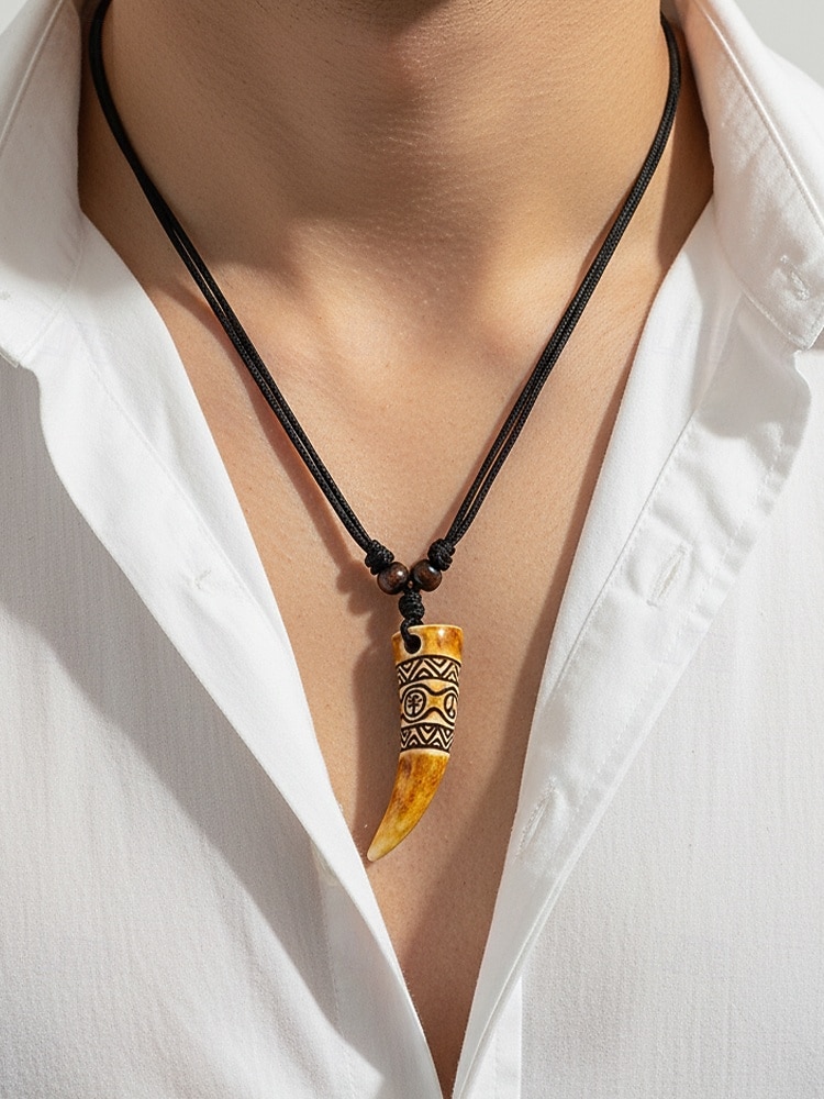 Halsketting voor heren in bohemian vintage stijl, gemaakt van acryl, met verschillende hangeropties, waaronder een schildpad en ivoor, en een verstelbaar koord. Ideaal voor een strandvakantie, 2026 - $7.99 –P3