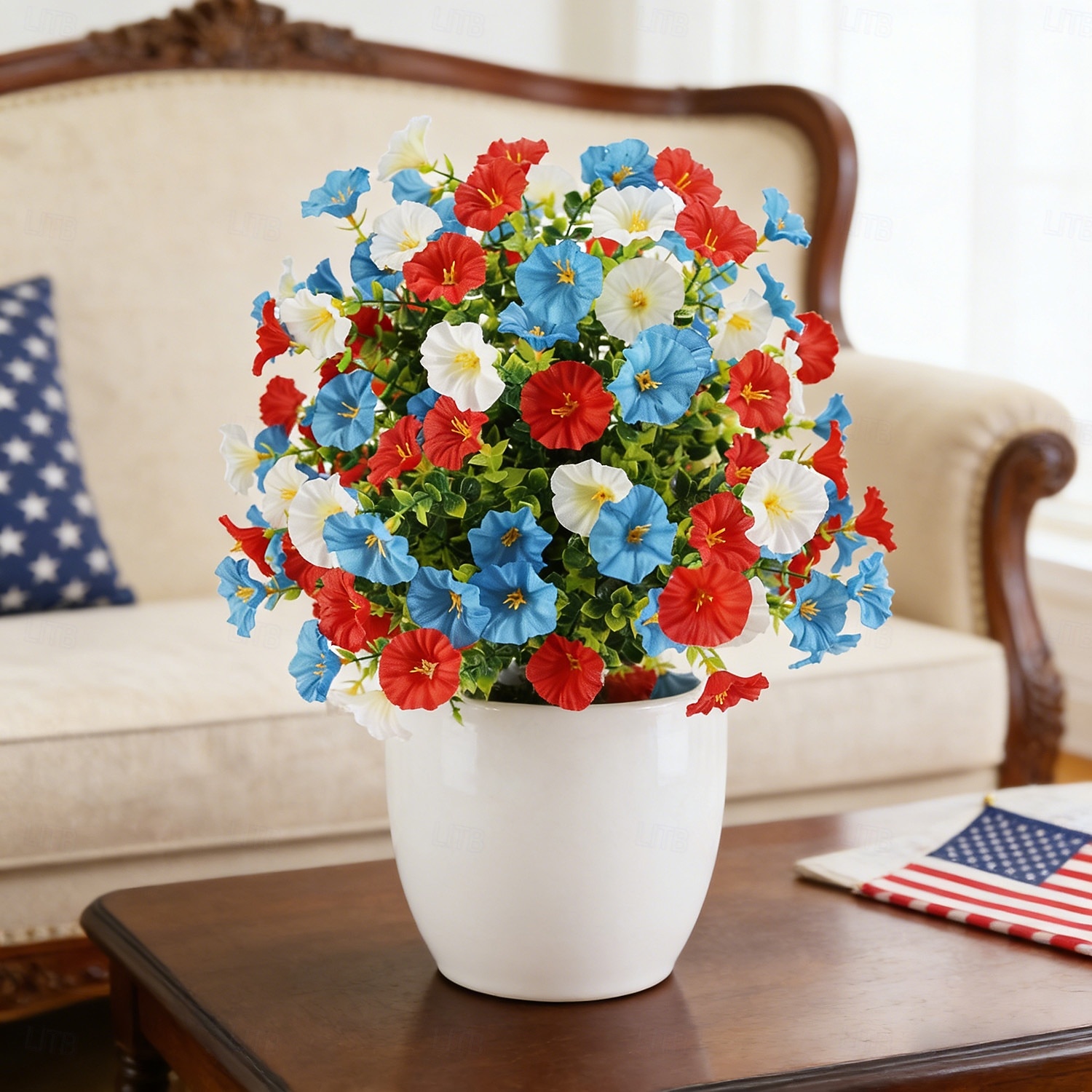 Estaca de flores artificiais patrióticas de 22 polegadas, vermelha e branca. &jardim de glória-da-manhã azul &Decoração de jardim para o Dia da Independência &Dia da Memória, resistente aos raios UV, de 2026 por $27.99 –P6