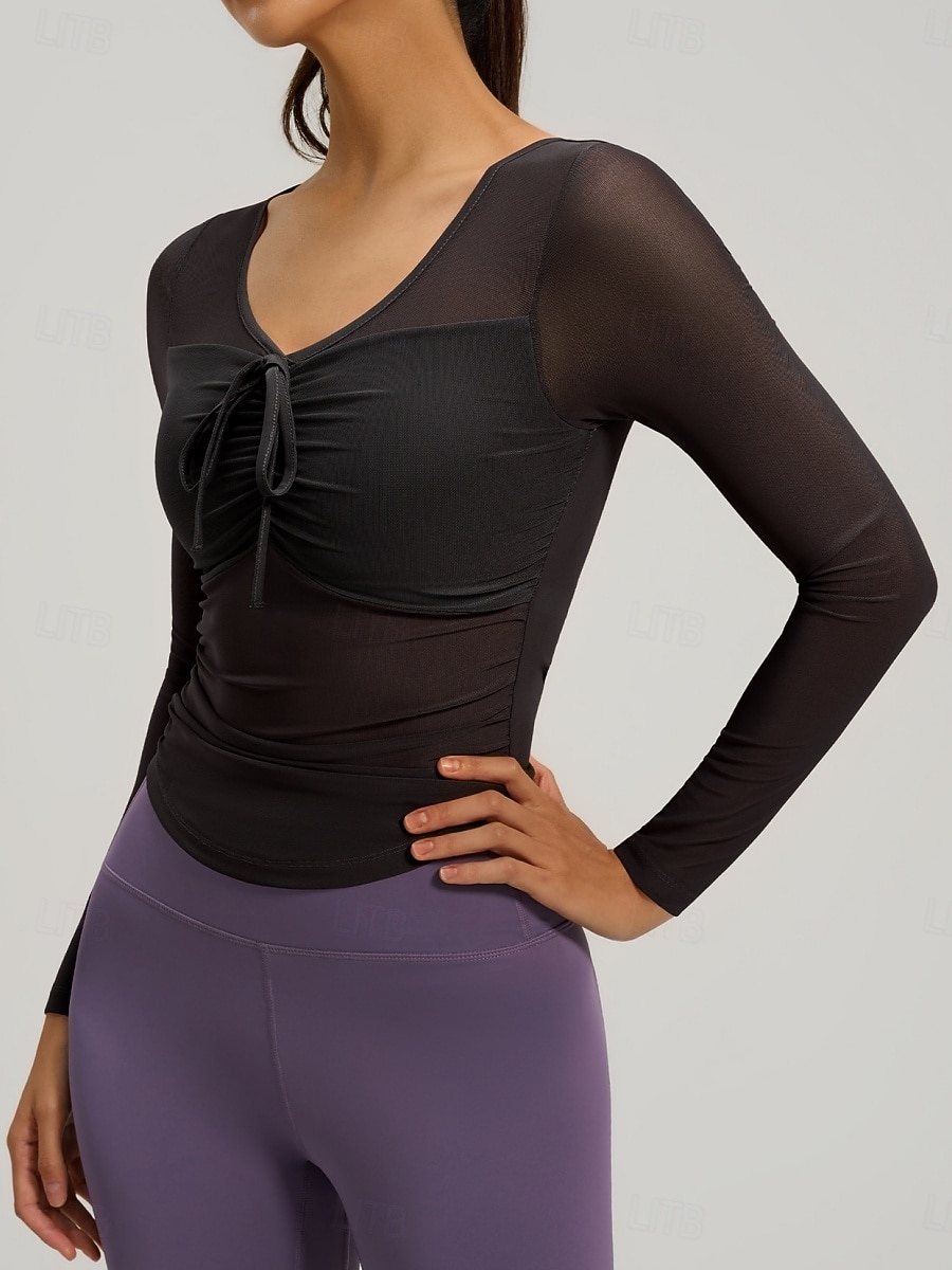 Women's Sports Bra Top 2 Piece Yoga Top V-neckline Quick Dry Lightweight Comfortable Mesh Long Sleeve Sports Solid Color Top For Gym Workout Running Fitness Classic-Fit Activewear 2026 - $21.99 –P4