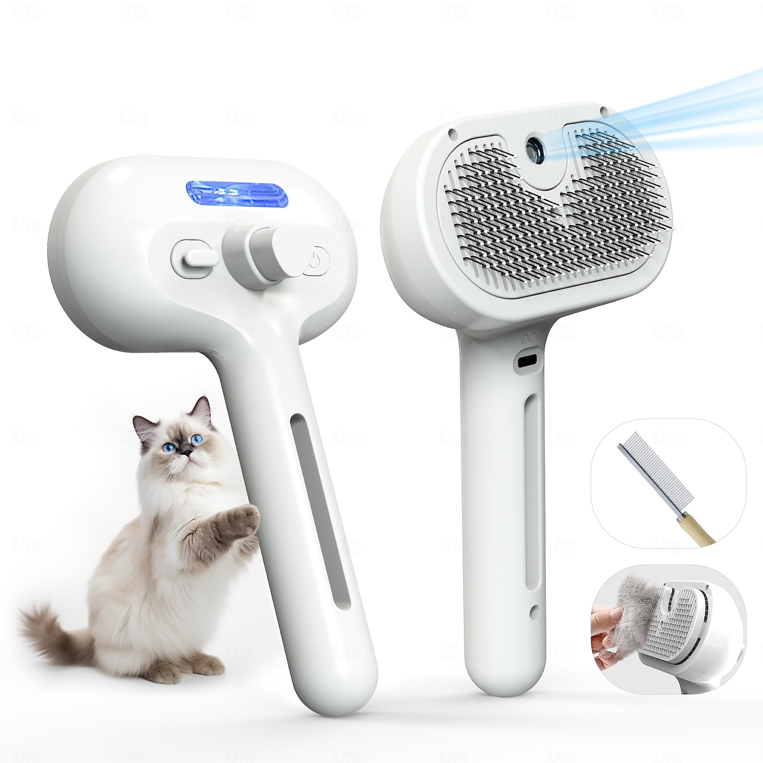 Perie de îngrijire pentru animale de companie cu spray electronic - instrument delicat pentru îndepărtarea nămolului pentru pisici &Perie cu abur pentru câini și animale de companie, reduce 2026 - $13.99 –P1