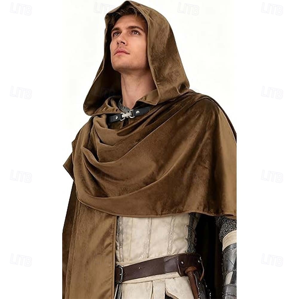 Medieval Renaissance Cape Hooded Viking Ranger Solid Color Fancy Dress Unisex Viking Halloween Carnival Party Performance LARP Adults' Cloak 2026 - $32.99 –P5