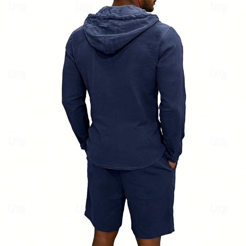 Herre Linskjorte 2 deler Popover skjorte Og Shorts Lin Shorts Strandshorts Sett عادي Daglig utendørs Feriereise Med hette Langermet Sommer Mote Fritid Bekvem Klær 2026 - $36.99 –P9