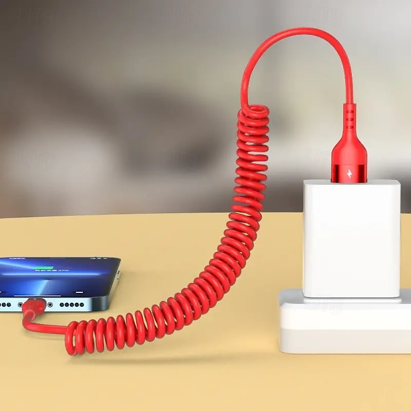 Pacote com 2 cabos USB-C espirais de 5A para carro, cabo de carregamento rápido USB-A para Tipo-C com mola, extensível até 1 m, cabo de dados espiral para Android Auto, Samsung Galaxy S24, S23, S22, de 2026 por $12.99 –P1