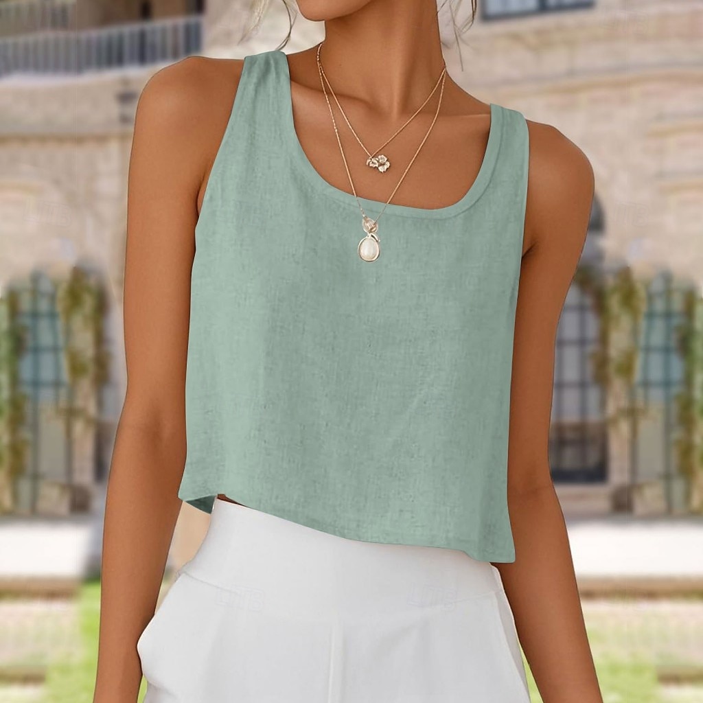 Damen Weste aus Baumwollleinen Tank Top Knöpfe Vintage Stilvoll Lässig Ärmellos Träger U-Ausschnitt Normale Oberteile Täglich Ausgehen Urlaubskleidung Salbeigrün Weiß Hellgrau Aprikose Sommer Frühling 2026 - $18.49 –P3