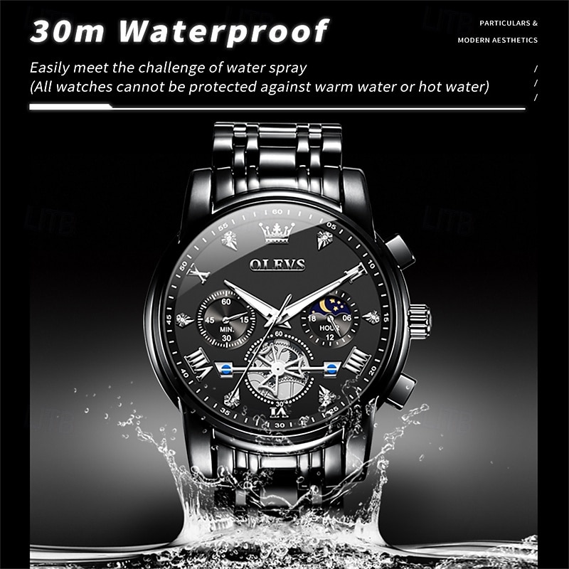 Olevs heren automatisch horloge luxe skeleton mechanisch polshorloge met maanfase waterdicht lichtgevend tweekleurig roestvrijstalen zakelijk modehorloge voor heren 2026 - $45.99 –P12
