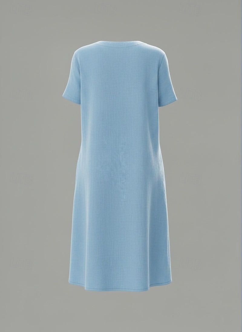 Mini-Kleid aus Baumwolle und Leinen für Damen, lässiges Sommerkleid, locker geschnitten, kurzärmelig, V-Ausschnitt, gelb, hellgrün, himmelblau, grün 2026 - $10.49 –P6