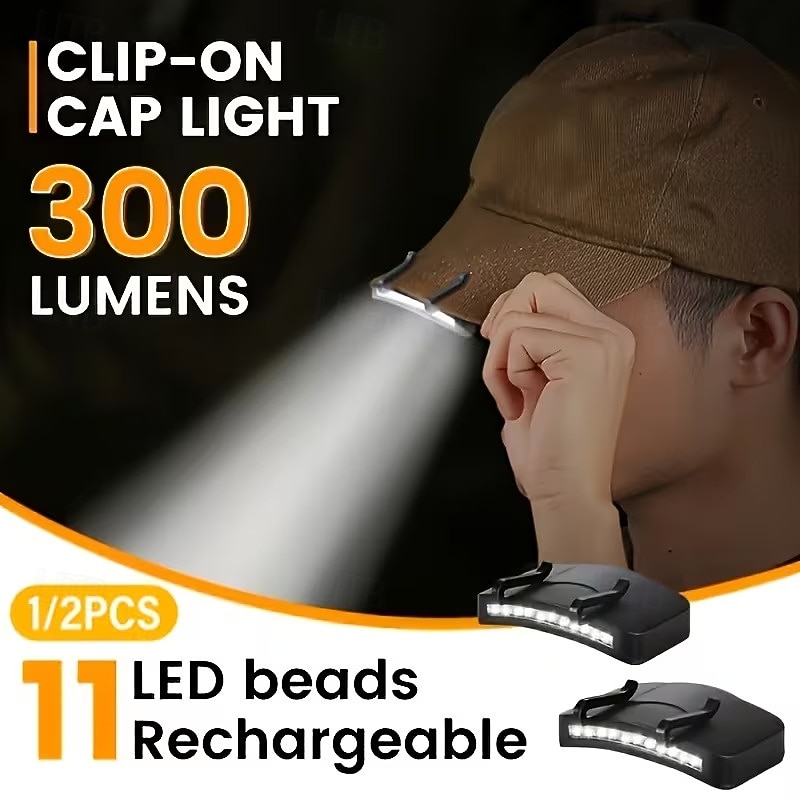 3 Pack Rechargeable Clip on Cap Light, 11 LED 300 Lumens Hat Light for Men, Hands-Free Headlamp for Fishing Camping Hiking Hunting, Portable Lightweight LED Hat Flashlight for Baseball Caps 2026 - $21.99 –P1