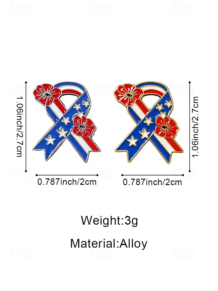 Damesbrocheset met legering lint en bloemmotief, gouden en zilveren patriottische reversspelden voor de viering van 250 jaar Amerika, Onafhankelijkheidsdag, feestelijke avondkleding en feestelijke 2026 - $7.99 –P8