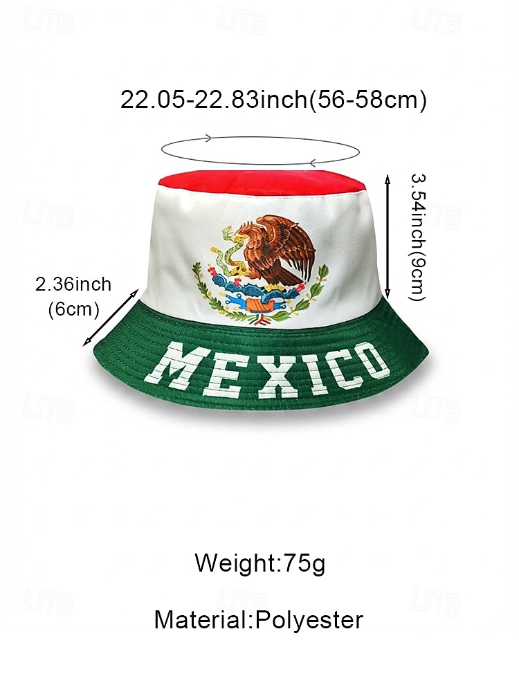 Men's Reversible Polyester Bucket Hat, Mexico Flag Print, Lightweight Football Fan Hat for Game Day, Supporters, Casual Sports, Outdoor Wear 2026 - $11.99 –P7