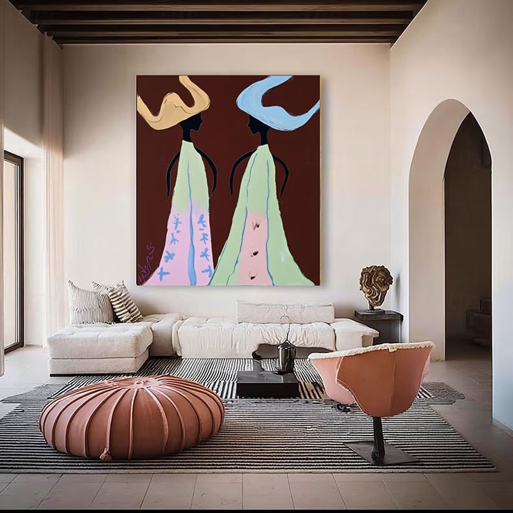 handmade Abstract Colorful Woman Oil Painting Abstract Cowboy Sisters Wall Art Retro Figurative Canvas Art Original Figrure Art Modern Wall Decor 2026 - $102.99 –P1