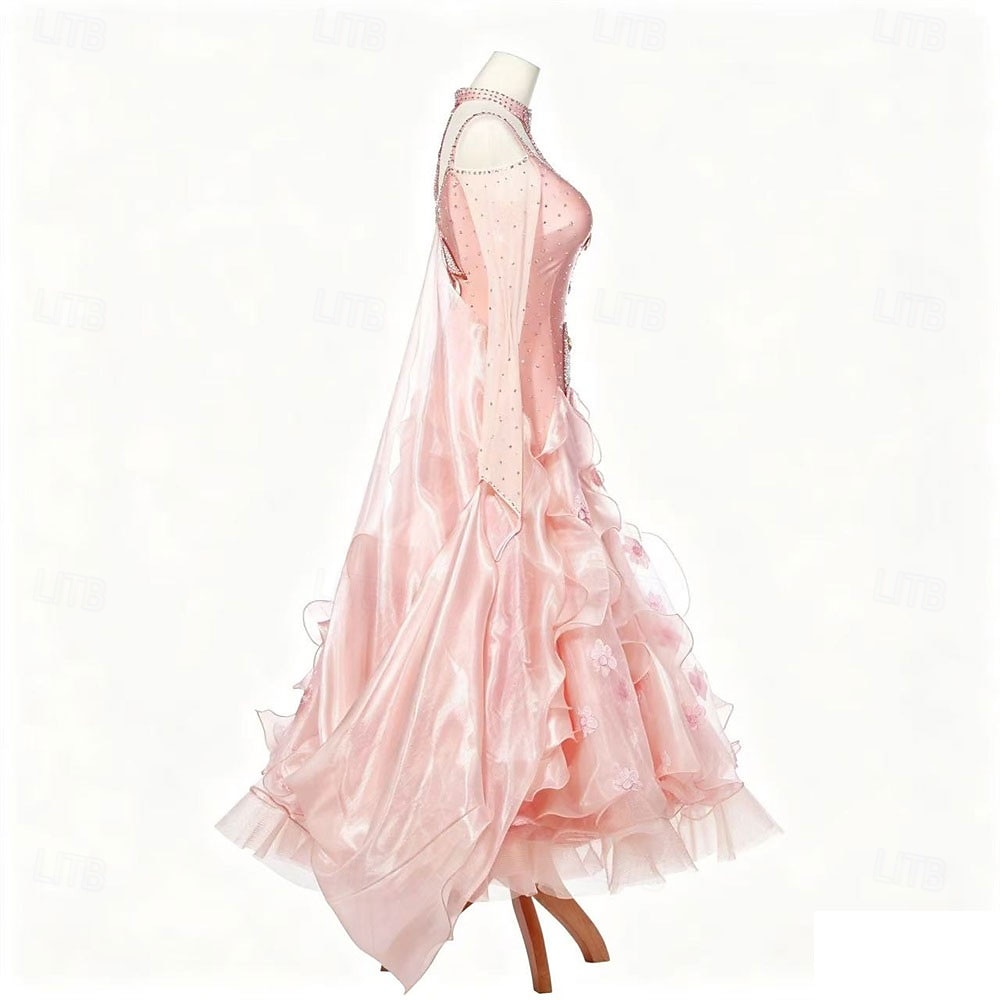 Ballroom Dance Dress Rhinestone Pleats Splicing Women's Party Training Performance Long Sleeve High Spandex Polyester 2026 - $591.39 –P3
