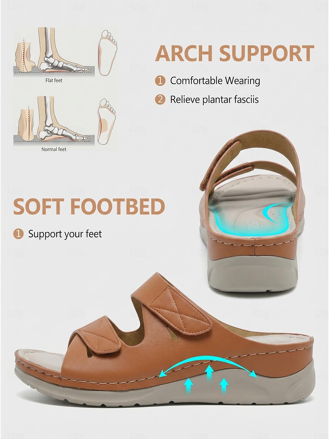 Women's Light Brown Arch Support Comfort Sandals – Double Adjustable Strap Slide Slippers, Soft Cushioned Slip-On Shoes for Home, Travel & Everyday Use 2026 - $34.99 –P2