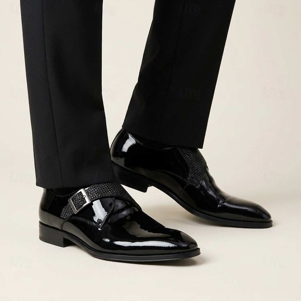 Scarpe eleganti da uomo di alta qualità in vera pelle verniciata nera con fibbia, pannello testurizzato, calzature formali di lusso per uomini d'affari, matrimoni, ufficio, banchetti e abbigliamento serale sofisticato. del 2026 a $109.99 –P1