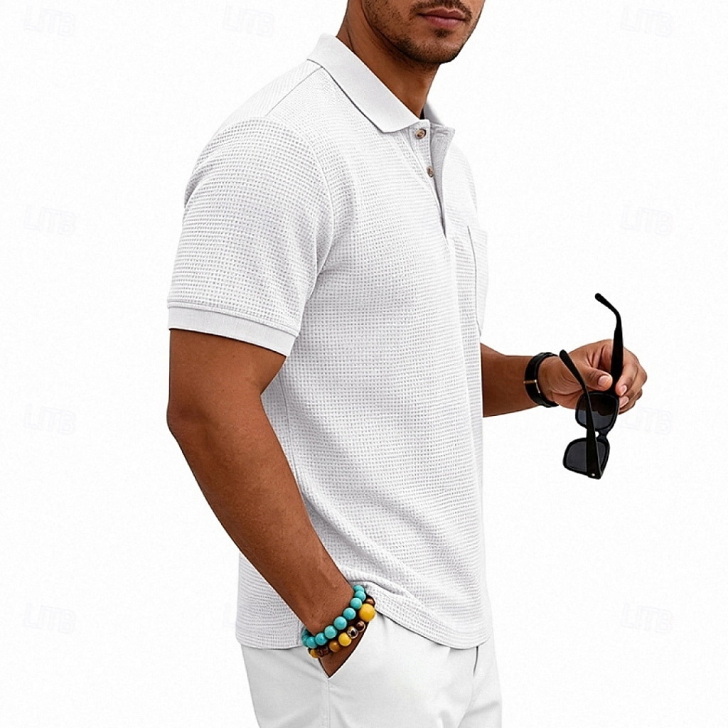 Per uomo Magliette Polo a Nido d'Ape Polo Casuale Streetwear Bavero Manica Corta Essenziale Moderno Semplice Tasca Leggero Estate Primavera Vestibilità regolare Nero Bianco Blu marino Verde scuro del 2026 a $21.99 –P5