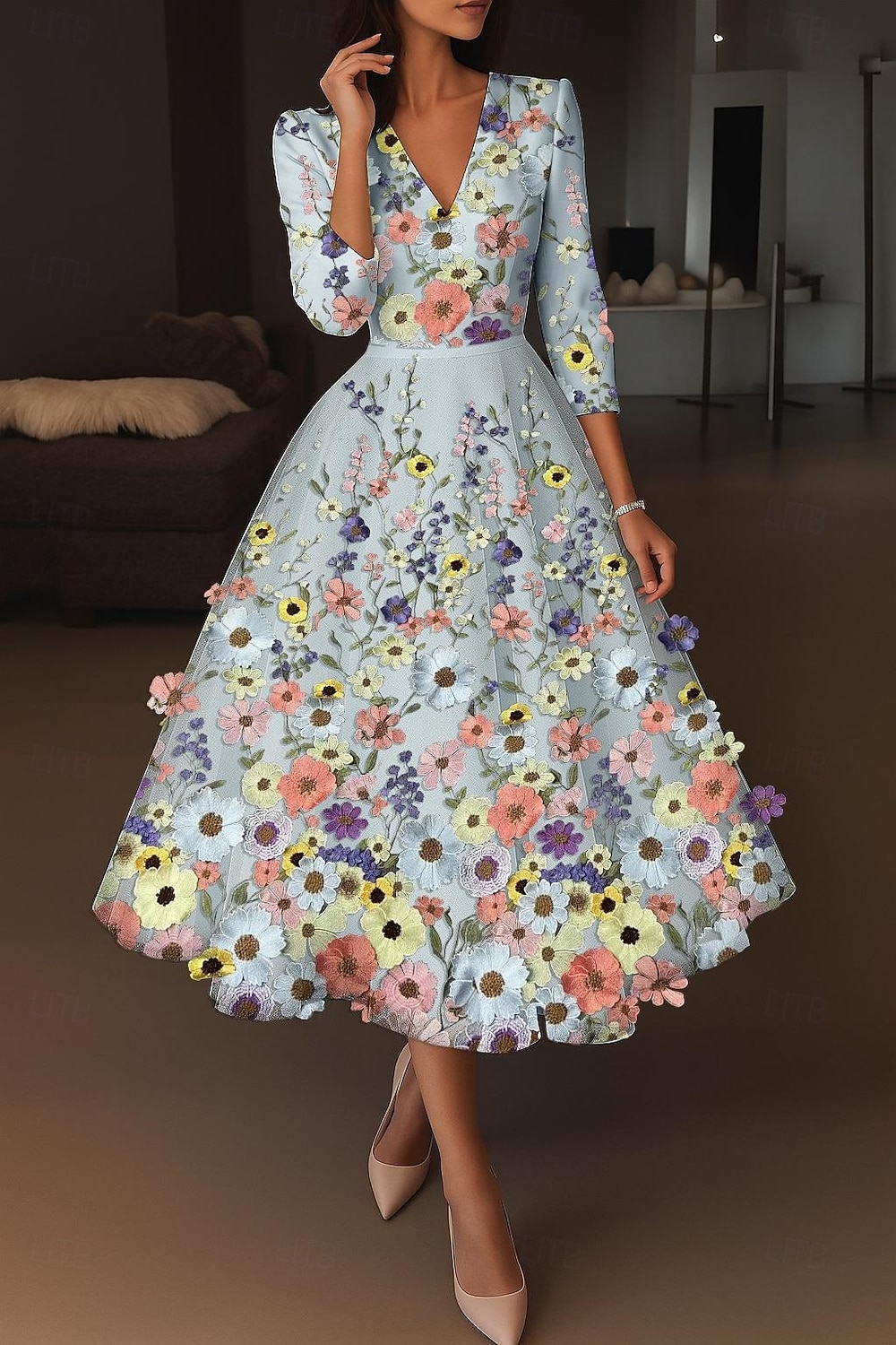 A-Linie Tee-Länge Cocktailkleider Elegant Vintage Blumen Halbarm V Ausschnitt Hochzeit Formell Rosa Kleid Satin Spitze mit Stickerei Tasche 2026 - $195.99 –P8